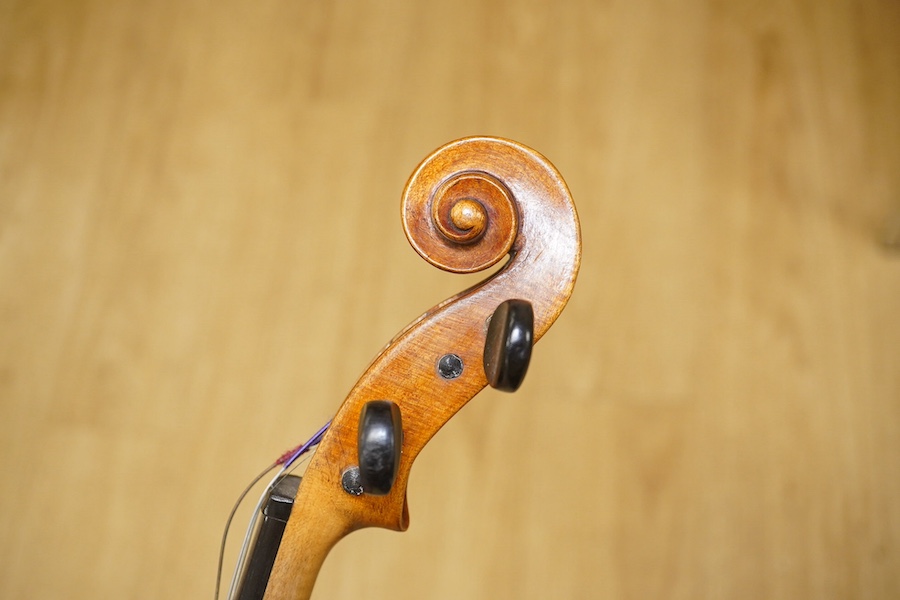 A late 19th century French violin, back measures 36cm. Condition - fair